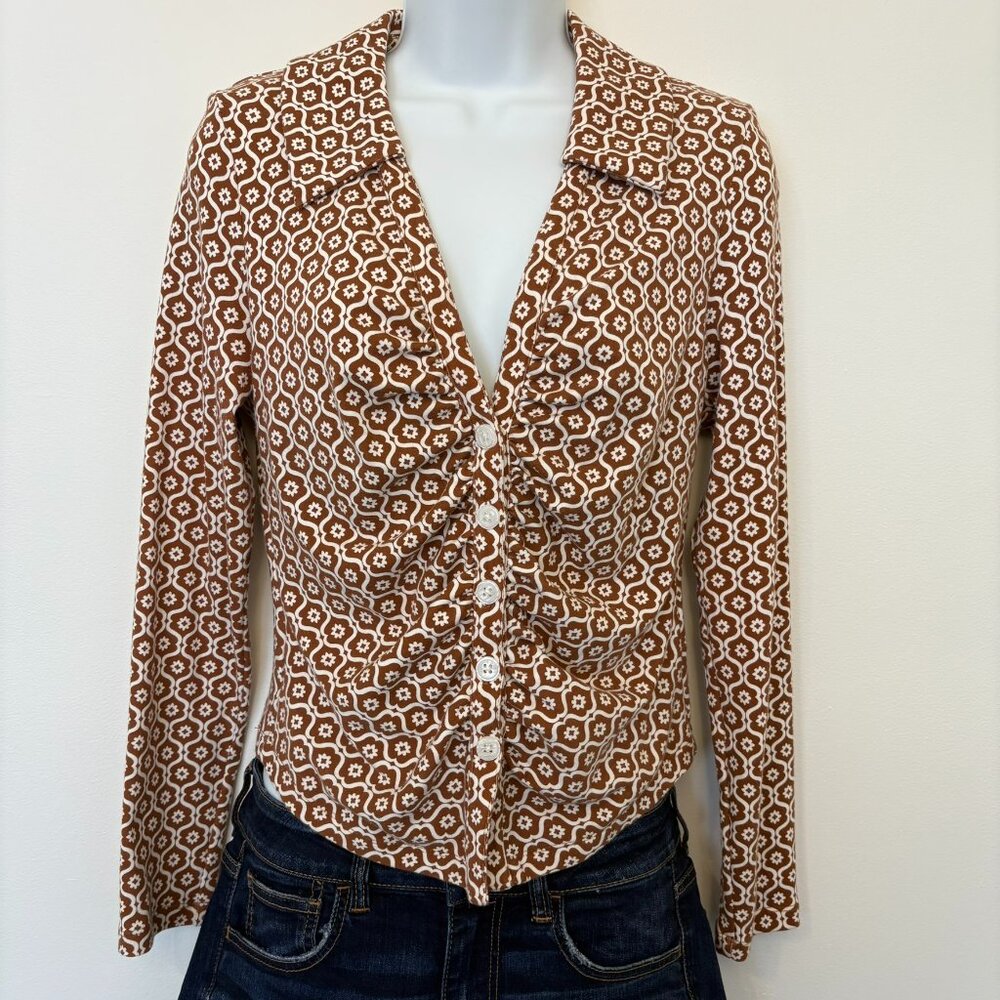 Maeve by Anthropologie Long Sleeve Brown Patterned Long Sleeve Shirt Women's M